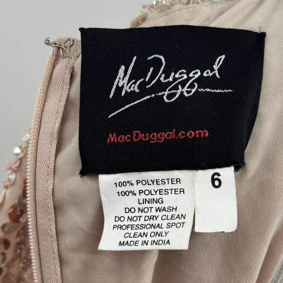 Mac Duggal Nude Sequin Long Sleeve Cocktail Midi Dress 6 - Picture 8 of 12